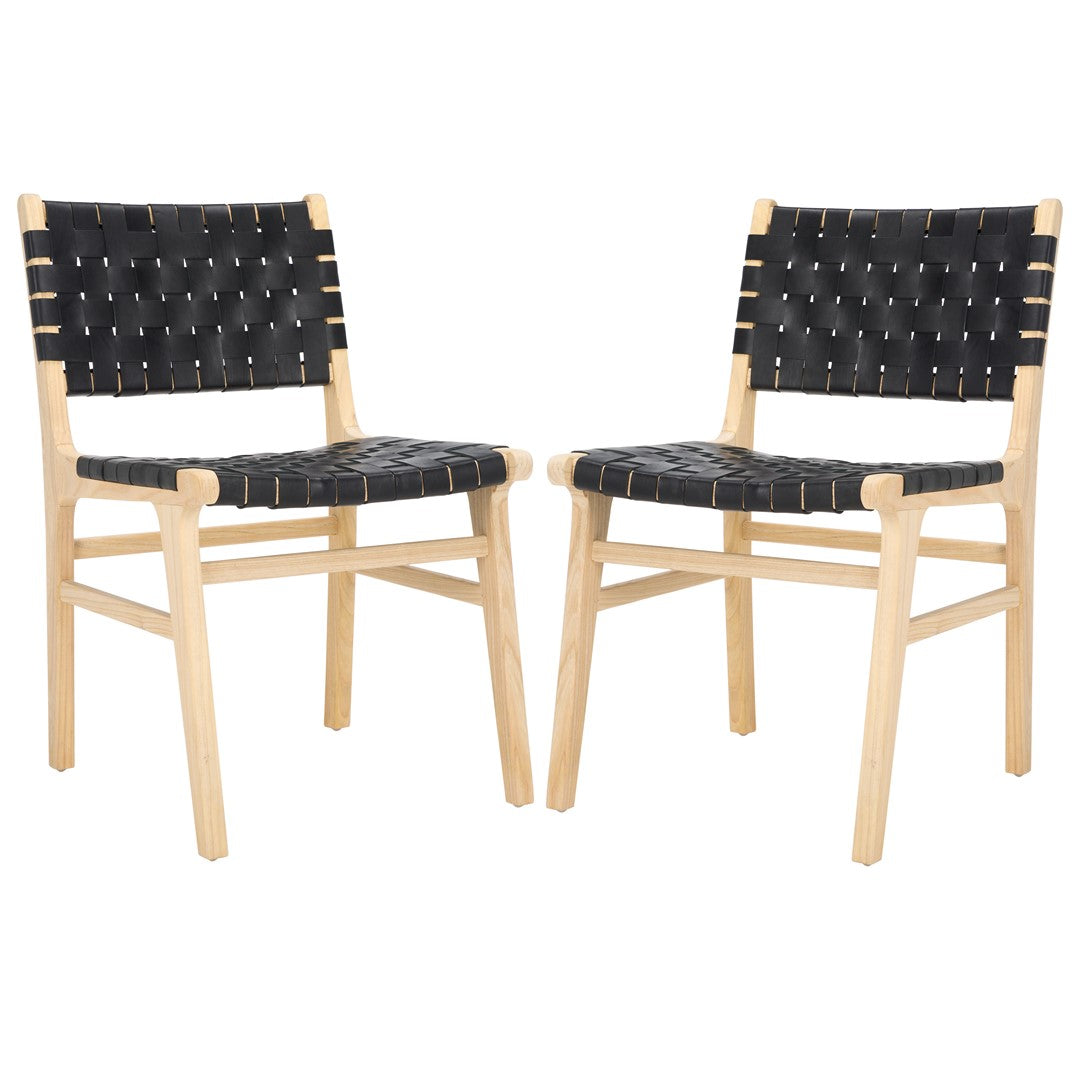 Safavieh Taika Woven Leather Dining Chair (Set of 2), DCH4000 - Black / Light Natural