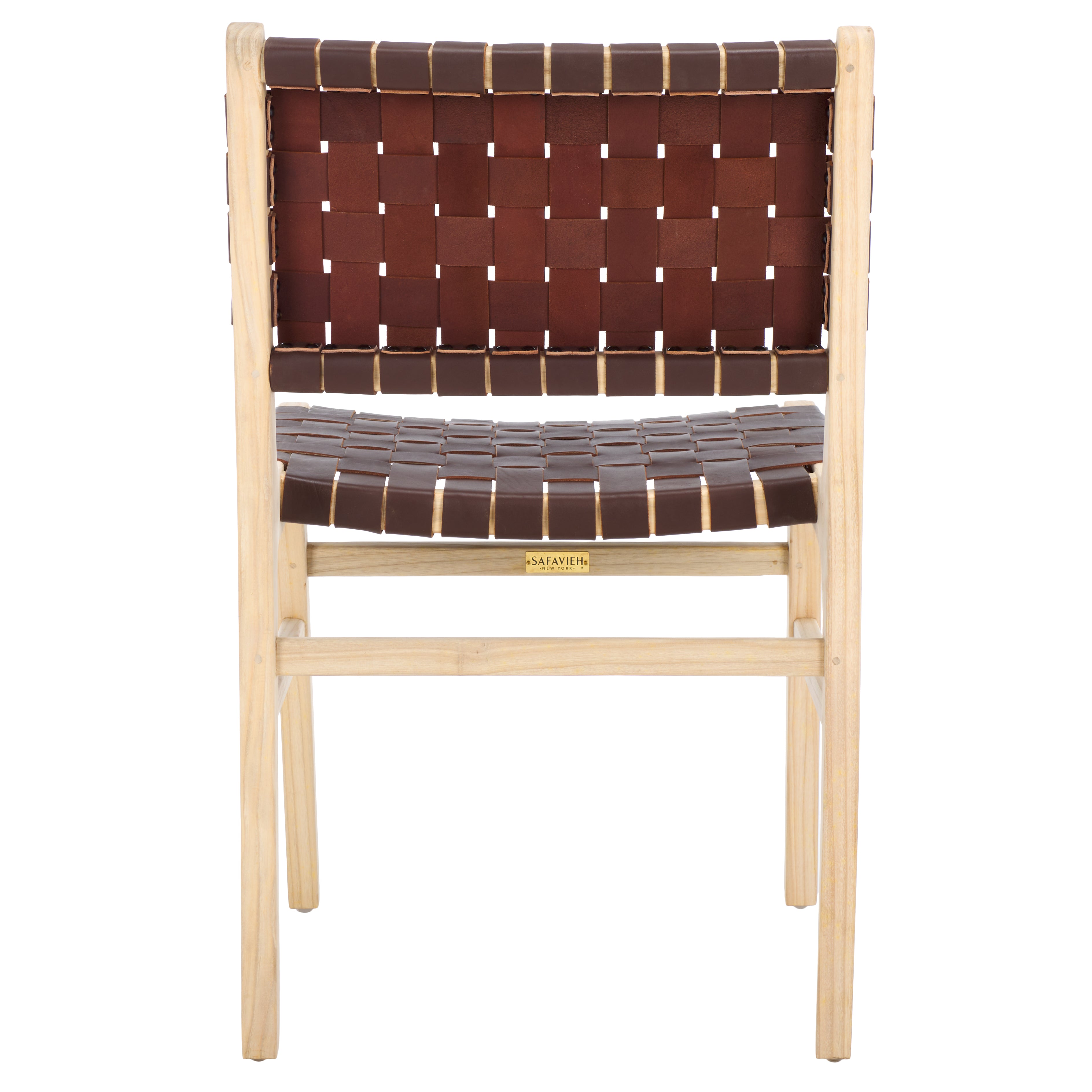 Safavieh Taika Woven Leather Dining Chair (Set of 2), DCH4000 - Cognac / Light Natural