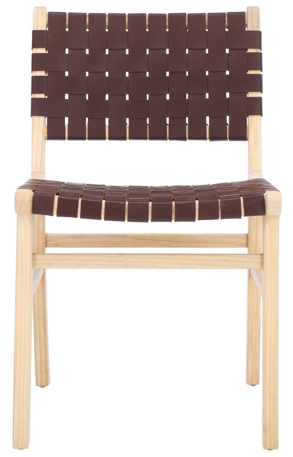 Safavieh Taika Woven Leather Dining Chair (Set of 2), DCH4000 - Cognac / Light Natural