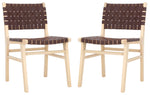 Safavieh Taika Woven Leather Dining Chair (Set of 2), DCH4000 - Cognac / Light Natural