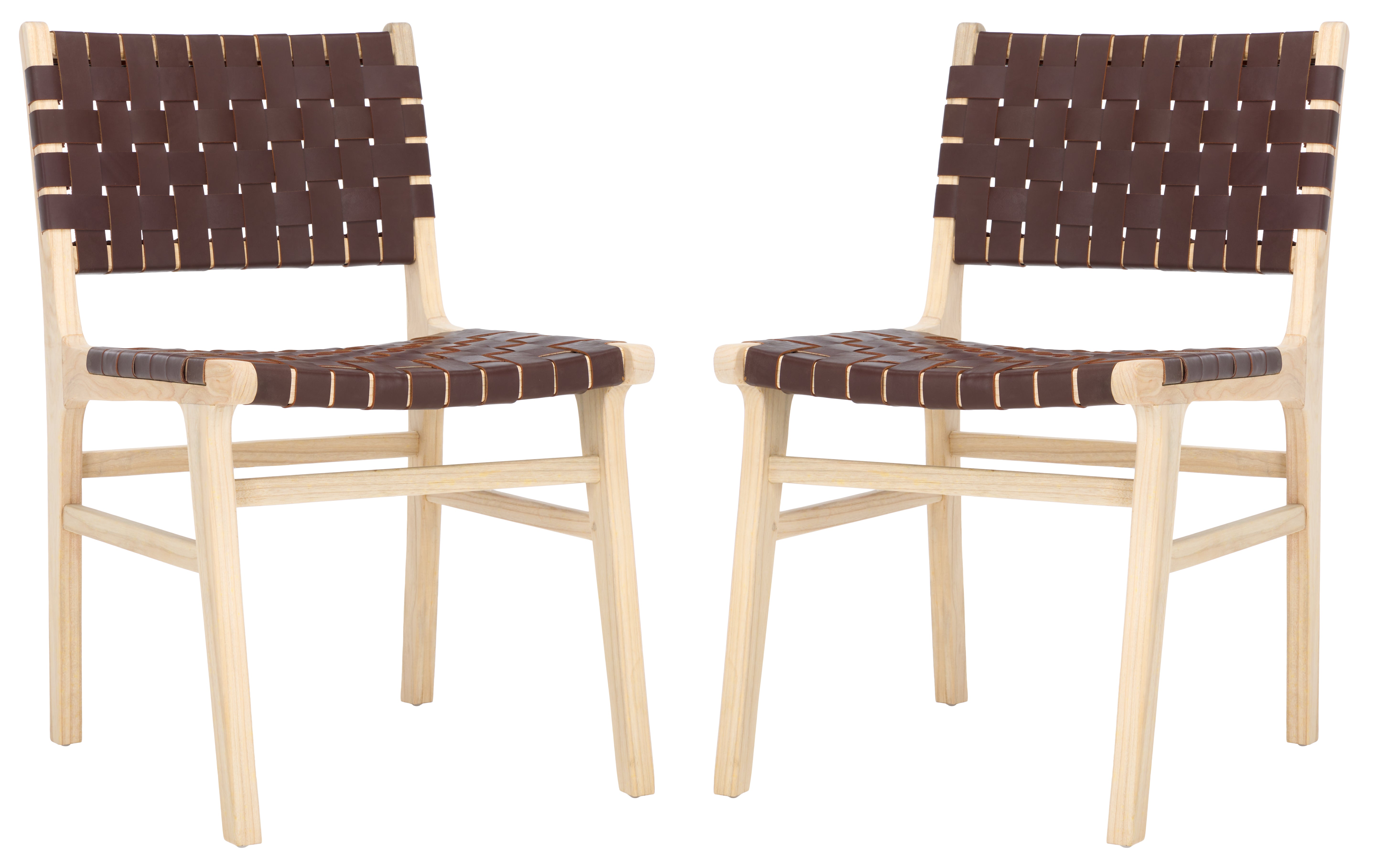 Safavieh Taika Woven Leather Dining Chair (Set of 2), DCH4000 - Cognac / Light Natural