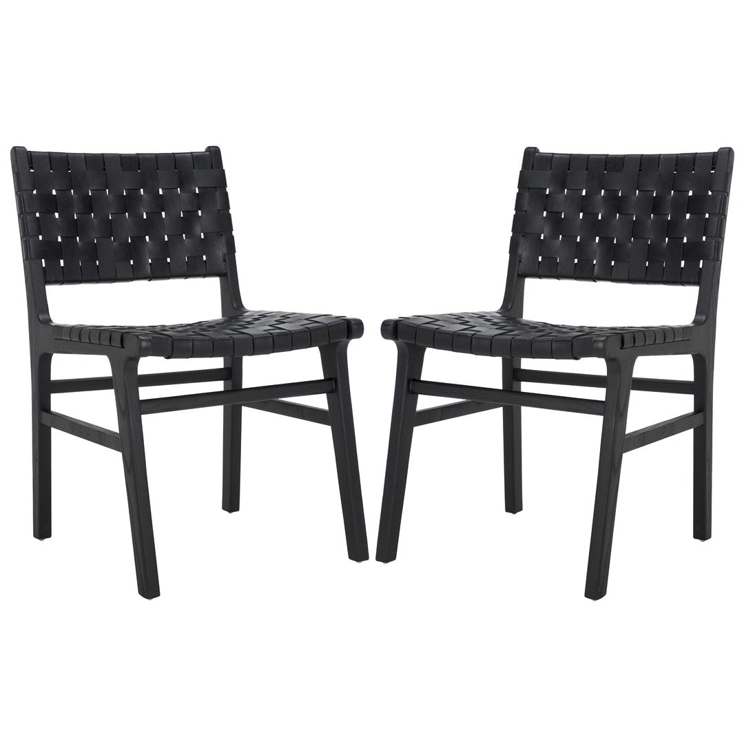 Safavieh Taika Woven Leather Dining Chair (Set of 2), DCH4000 - Black