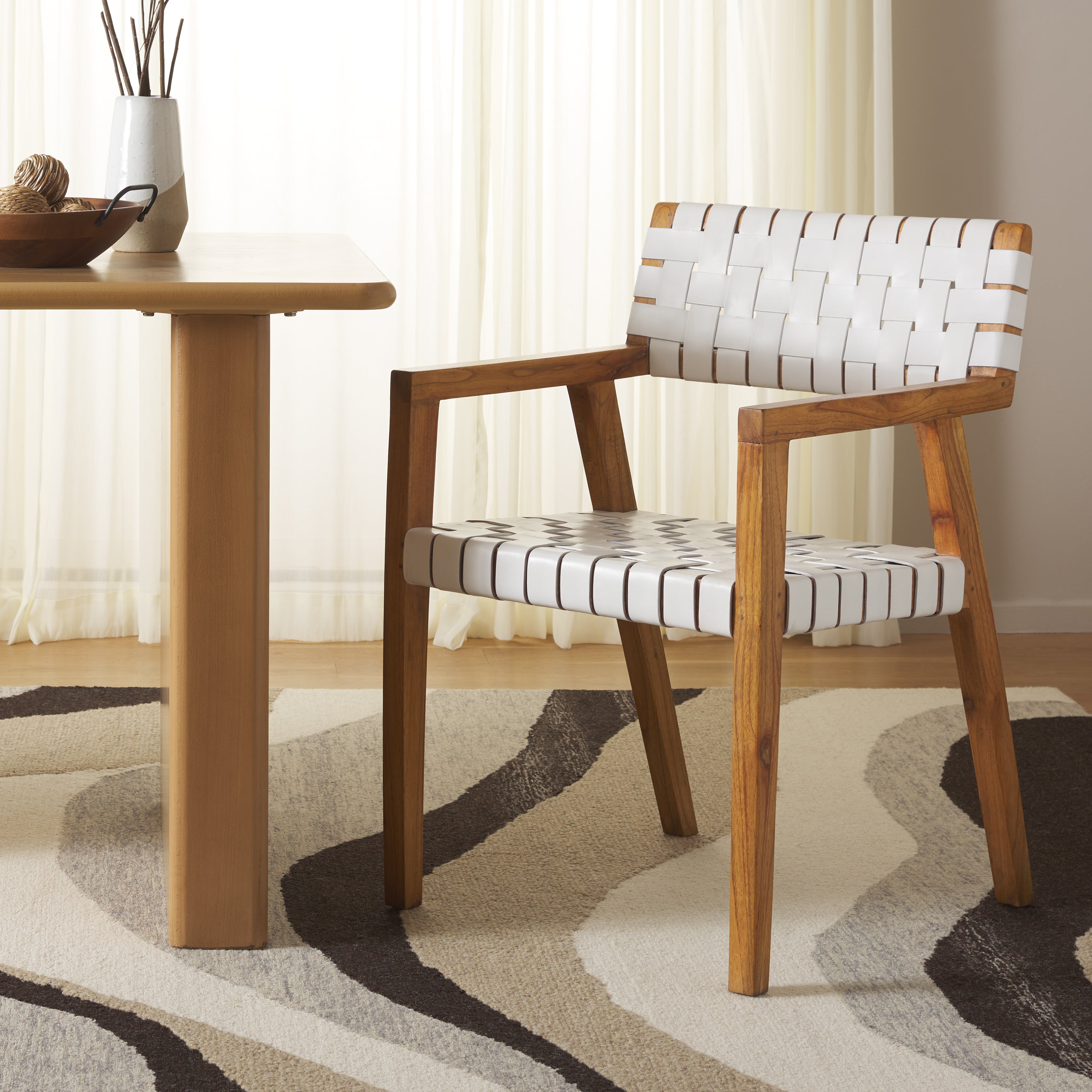 Safavieh Cire Leather Dining Chair , DCH4004 - White Leather / Natural Body