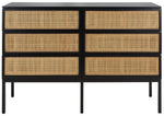 Safavieh Zadie 6 Drawer Rattan Dresser, DRS5003 - Black / Natural / Black