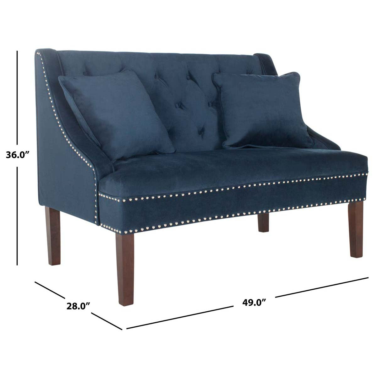 Safavieh Zoey Settee W/ Silver Nailheads , FOX6253 - Navy