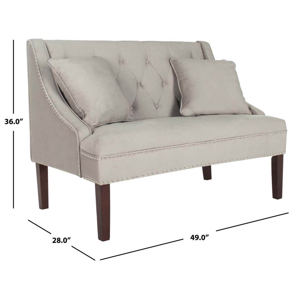 Safavieh Zoey Settee W/ Silver Nailheads , FOX6253 - Grey