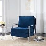 avieh Walden Modern Tufted Linen Chrome Accent Chair , FOX6279 - Navy