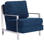 avieh Walden Modern Tufted Linen Chrome Accent Chair , FOX6279 - Navy