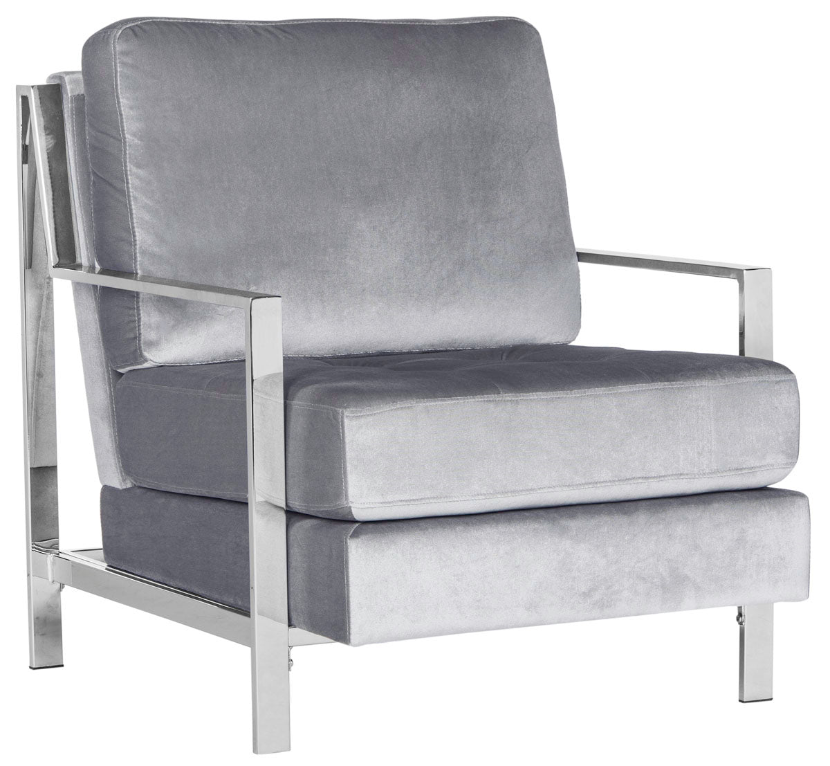 avieh Walden Modern Tufted Linen Chrome Accent Chair , FOX6279 - Light Grey