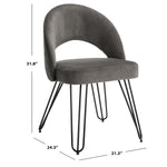 Safavieh Jora Velvet Retro Side Chair, FOX6296 - Dark Grey Velvet/Matte Black (Set of 2)