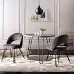 Safavieh Jora Velvet Retro Side Chair, FOX6296 - Dark Grey Velvet/Matte Black (Set of 2)