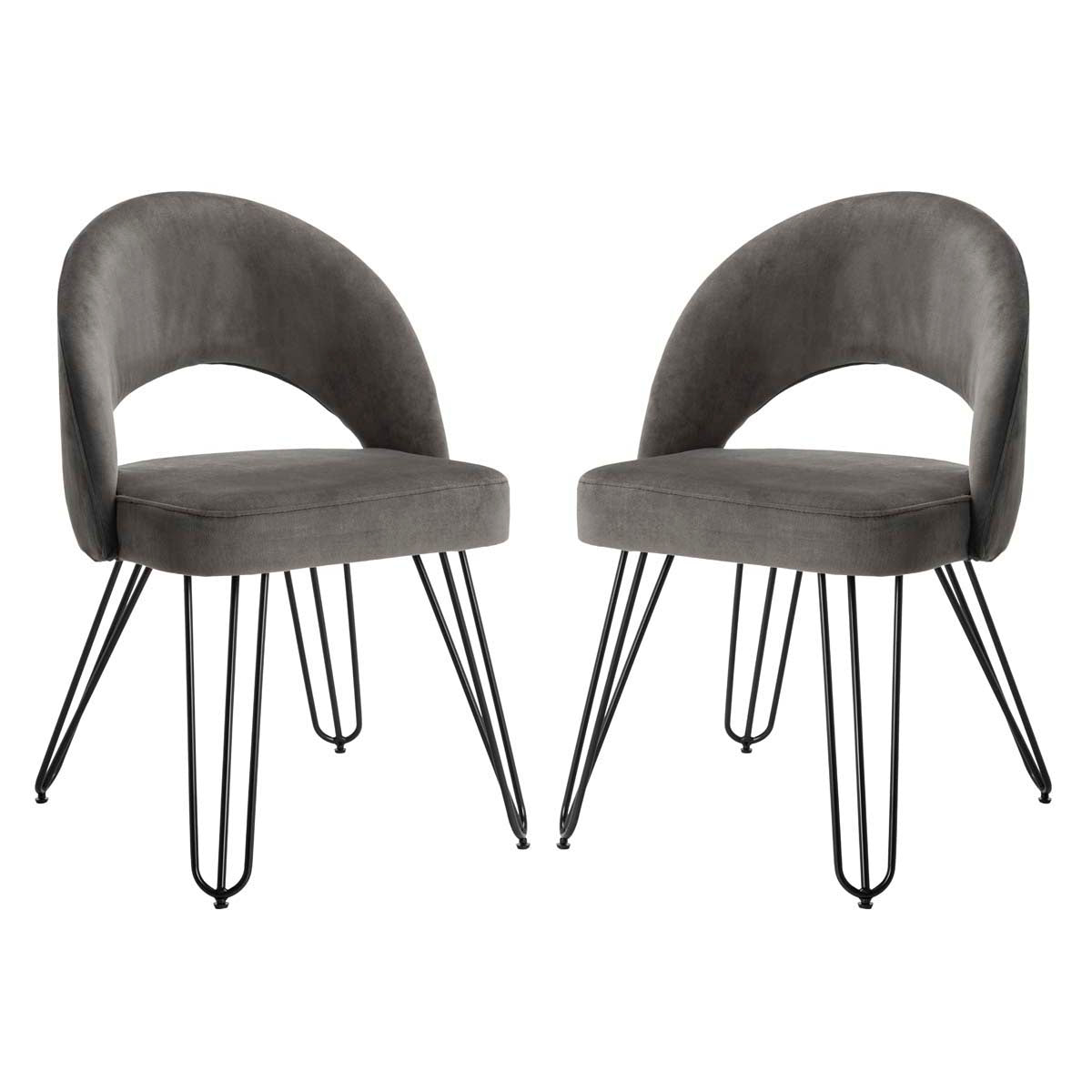 Safavieh Jora Velvet Retro Side Chair, FOX6296 - Dark Grey Velvet/Matte Black (Set of 2)