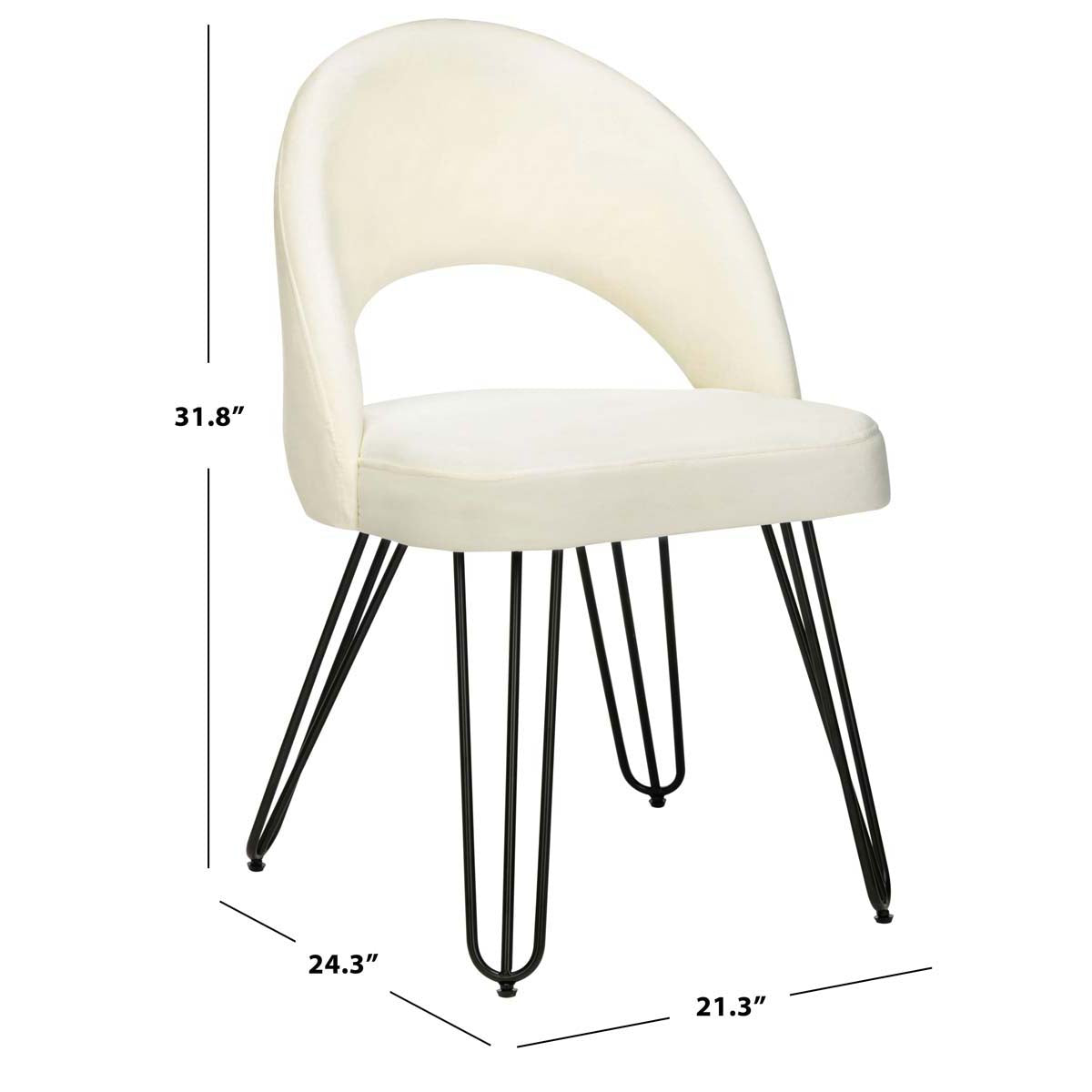 Safavieh Jora Velvet Retro Side Chair, FOX6296 - Cream Velvet/Matte Black (Set of 2)