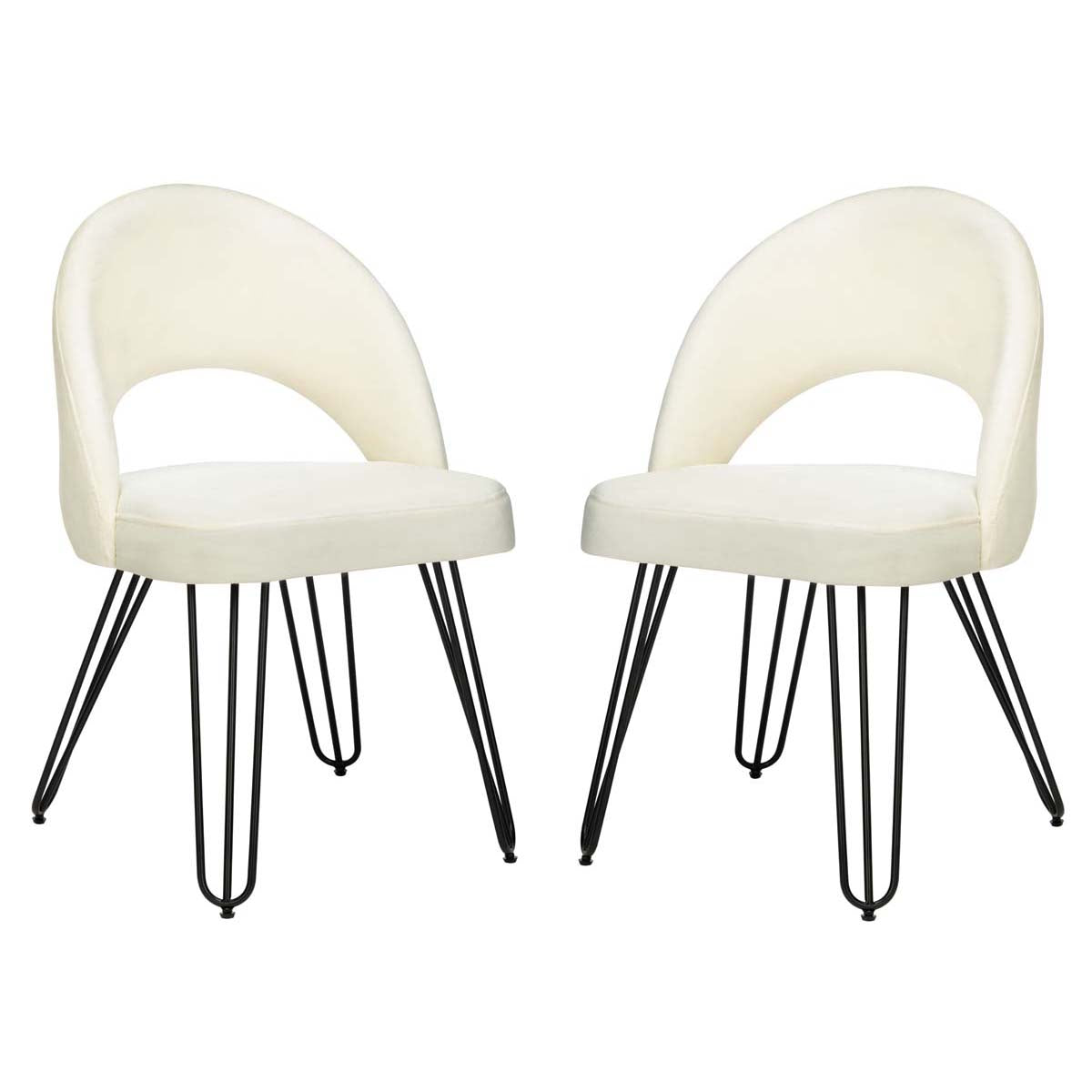 Safavieh Jora Velvet Retro Side Chair, FOX6296 - Cream Velvet/Matte Black (Set of 2)