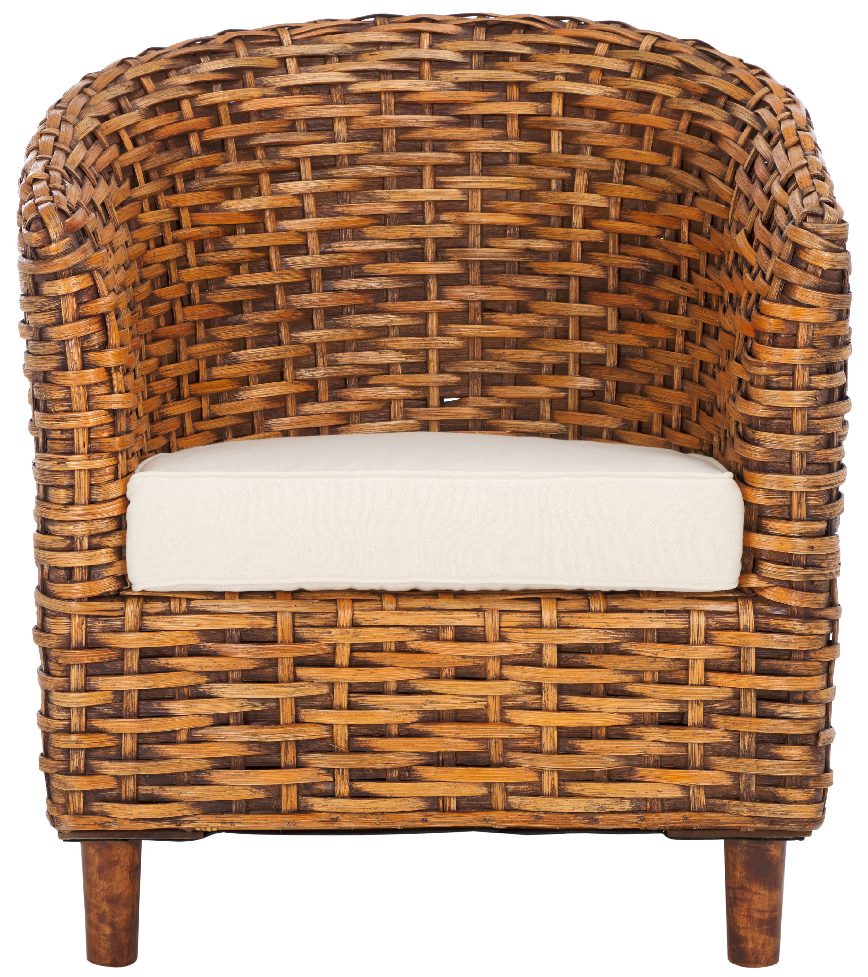 Safavieh Omni Rattan Barrel Chair , FOX6501 - Honey Dark Brown / White