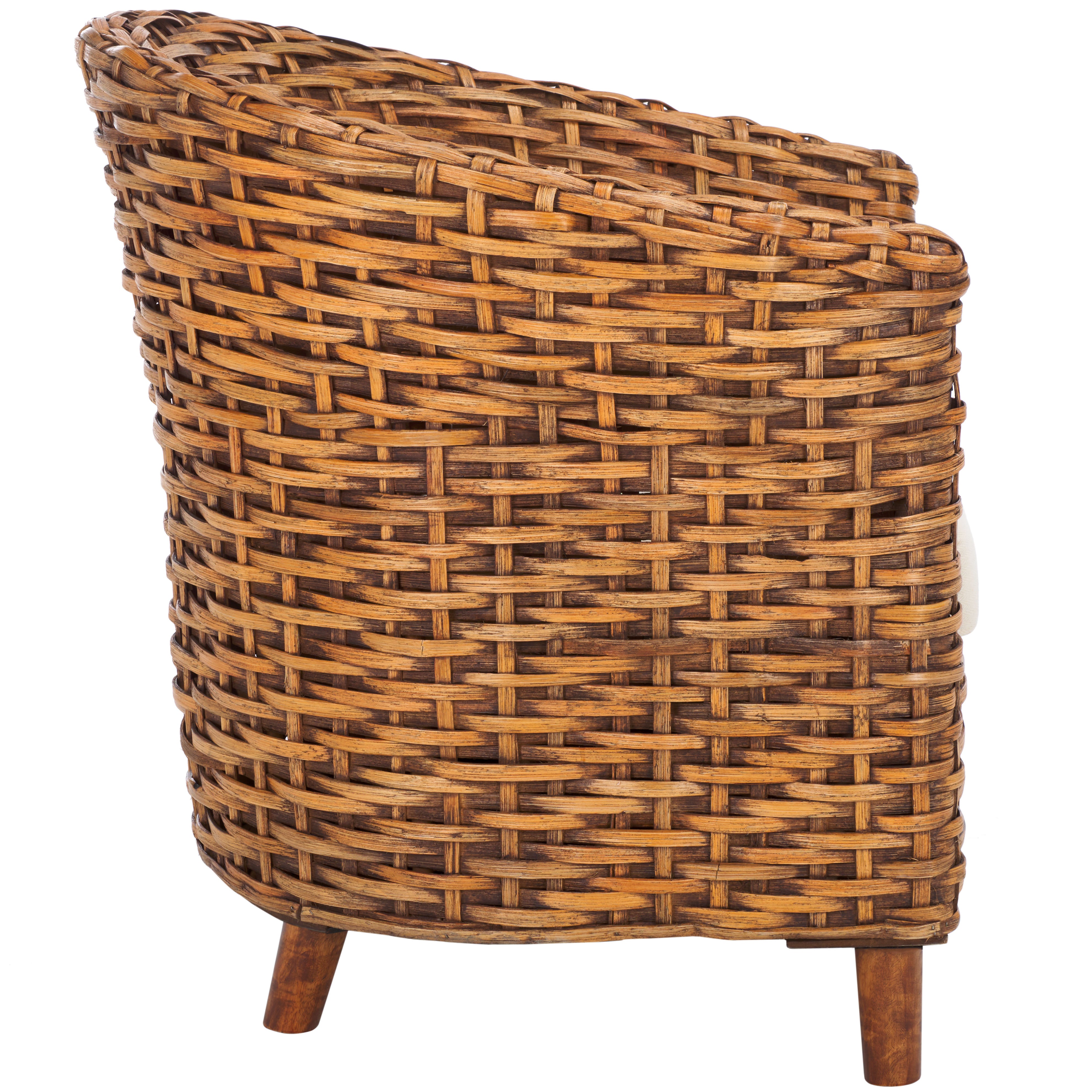 Safavieh Omni Rattan Barrel Chair , FOX6501 - Honey Dark Brown / White