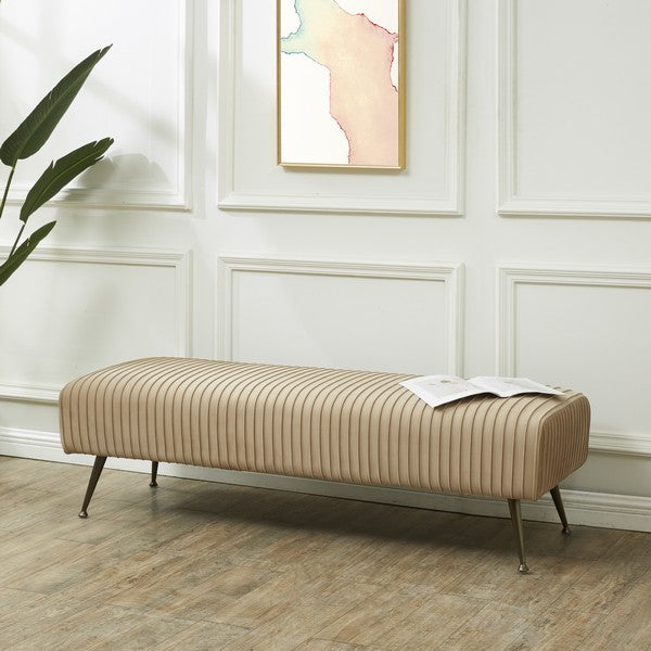 Safavieh Couture Salome Upholstered Bench - Light Brown / Antique Brass