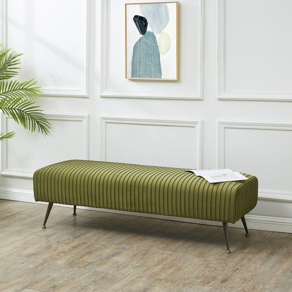 Safavieh Couture Salome Upholstered Bench - Olive Green / Antique Brass