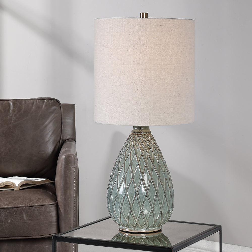 Home Decor Textured Pattern Table Lamp - Rust And Aqua Color Combination