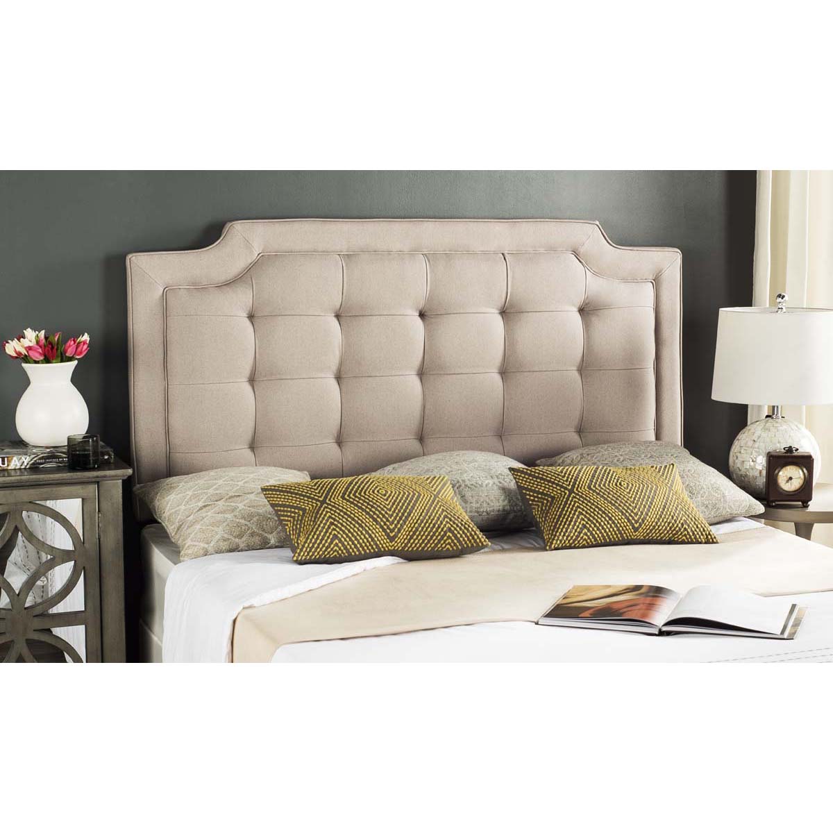 Safavieh Sapphire Tufted Linen Headboard  , MCR4047 - Taupe