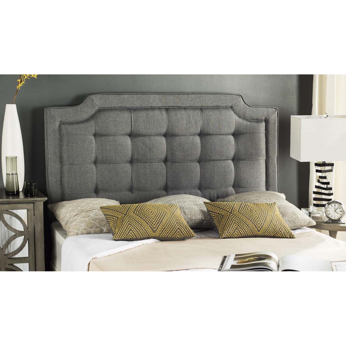 Safavieh Sapphire Tufted Linen Headboard  , MCR4047 - Grey