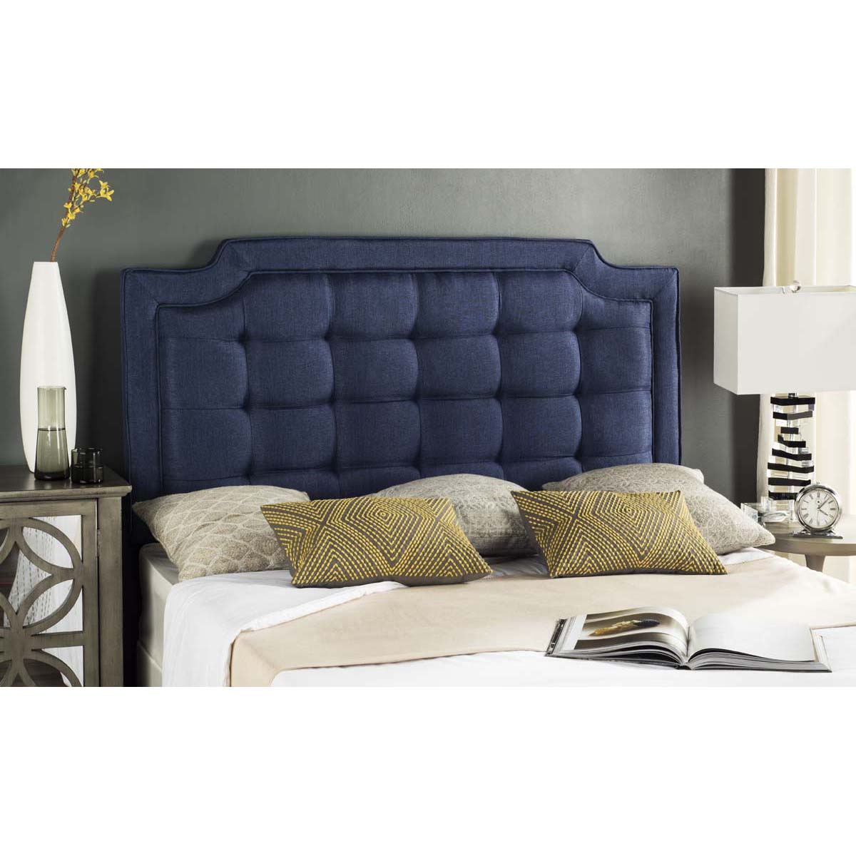 Safavieh Sapphire Tufted Linen Headboard  , MCR4047 - Navy