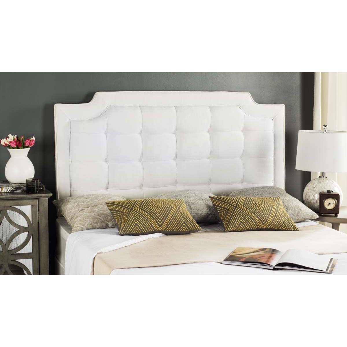 Safavieh Sapphire Tufted Linen Headboard  , MCR4047 - Creme