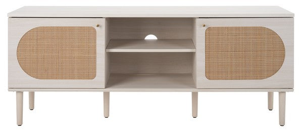 Safavieh Claude 2 Door 2 Shelf Media Stand, MED9610 - Bleached White / Natural Rattan