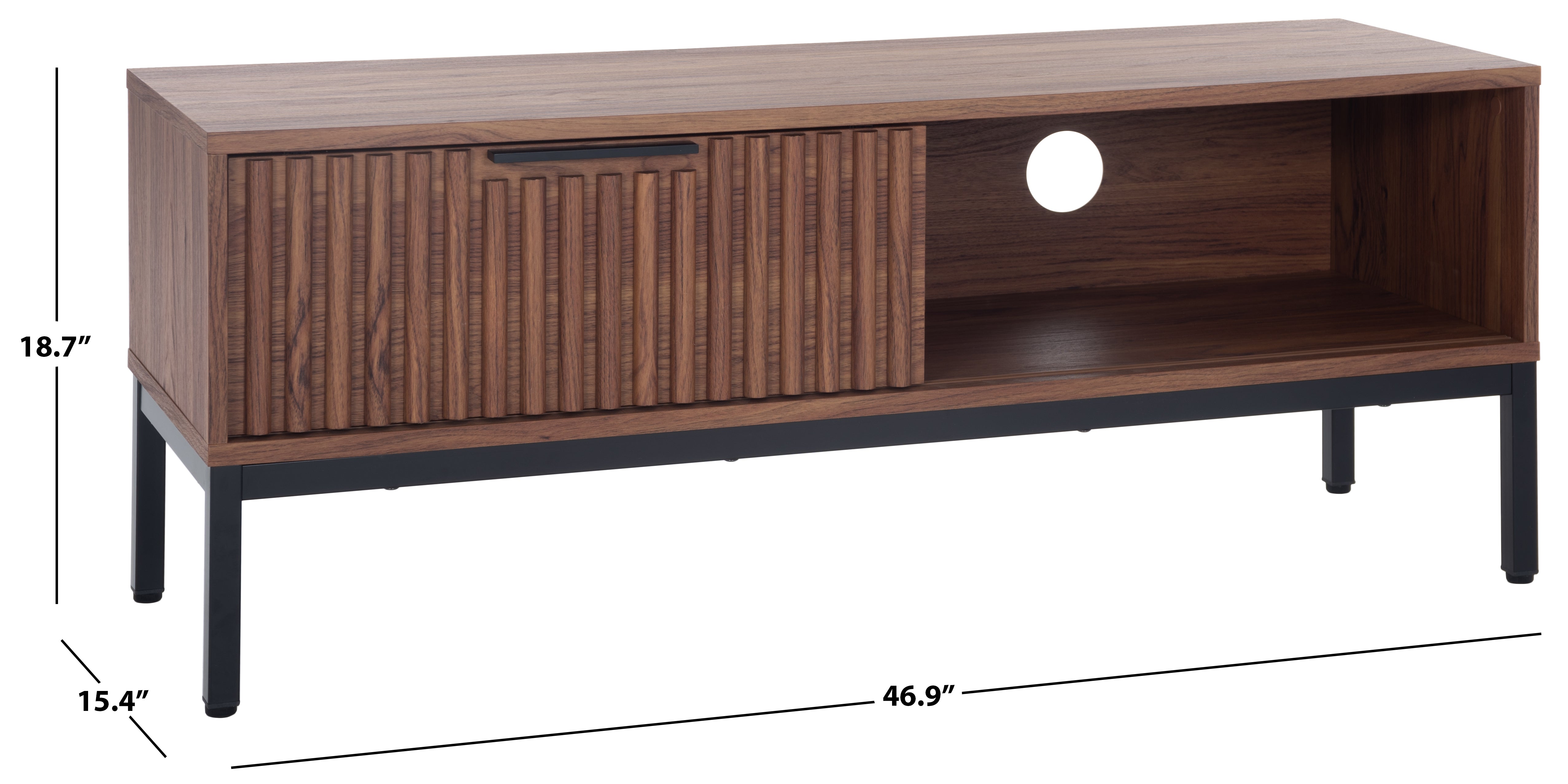 Safavieh Lylia 1 Door Media Stand, MED9617 - Walnut / Black Legs / Black Handle