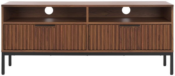 Safavieh Lylia 2 Drawer 2 Shelf Media Stand, MED9622 - Walnut / Black Legs / Black Handle