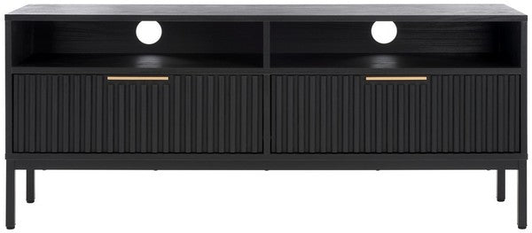 Safavieh Lylia 2 Drawer 2 Shelf Media Stand, MED9622 - Black / Black Legs / Gold Handle