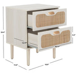 Safavieh Irelia 2 Drawer Nightstand , NST9602 - Bleached White / Natural Rattan / Gold Handle