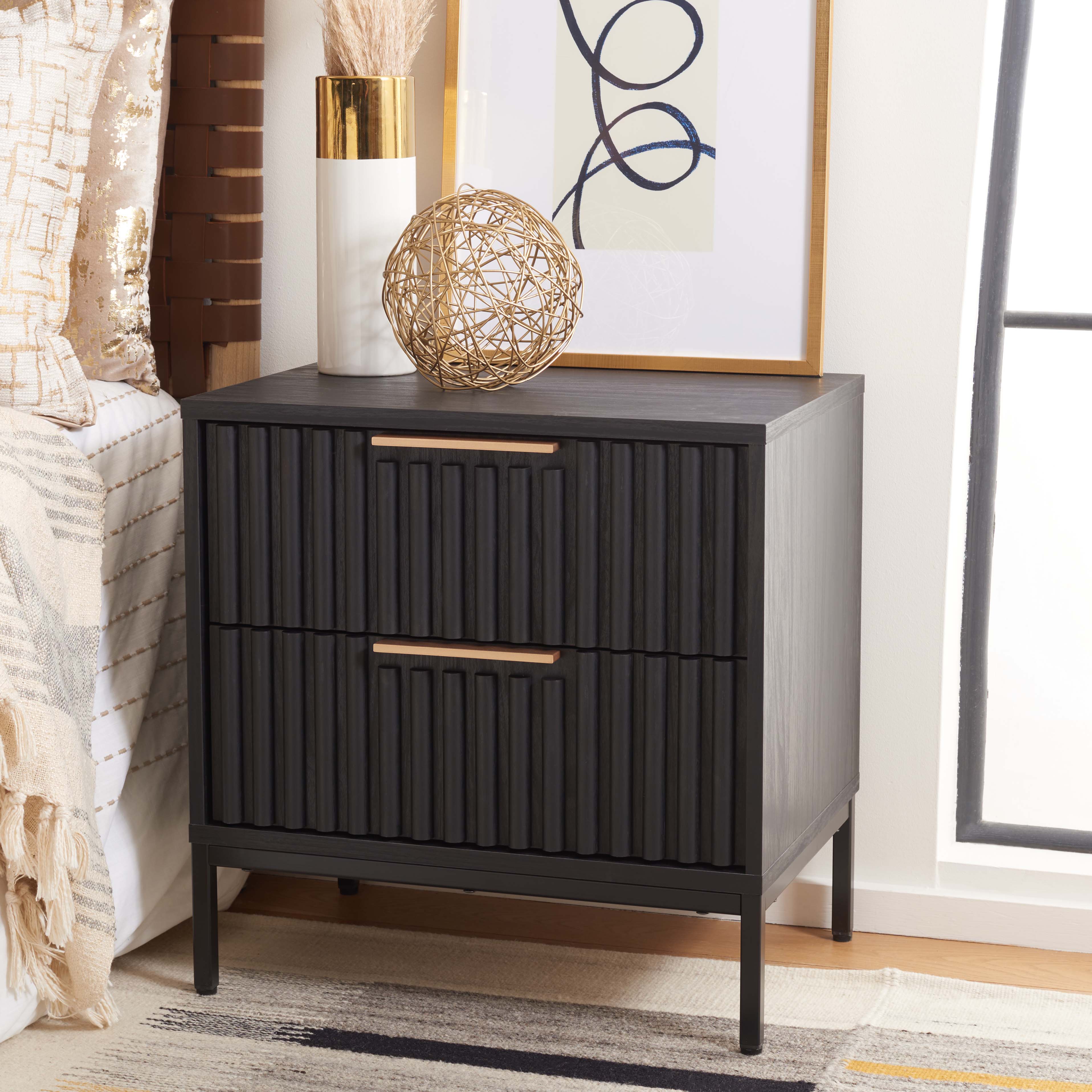 Safavieh Lylia 2 Drawer Nightstand, NST9605 - Black / Black