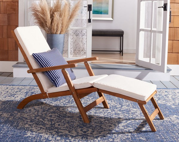 Safavieh Palmdale Lounge Chair, PAT7015 - Natural / Beige / Navy White