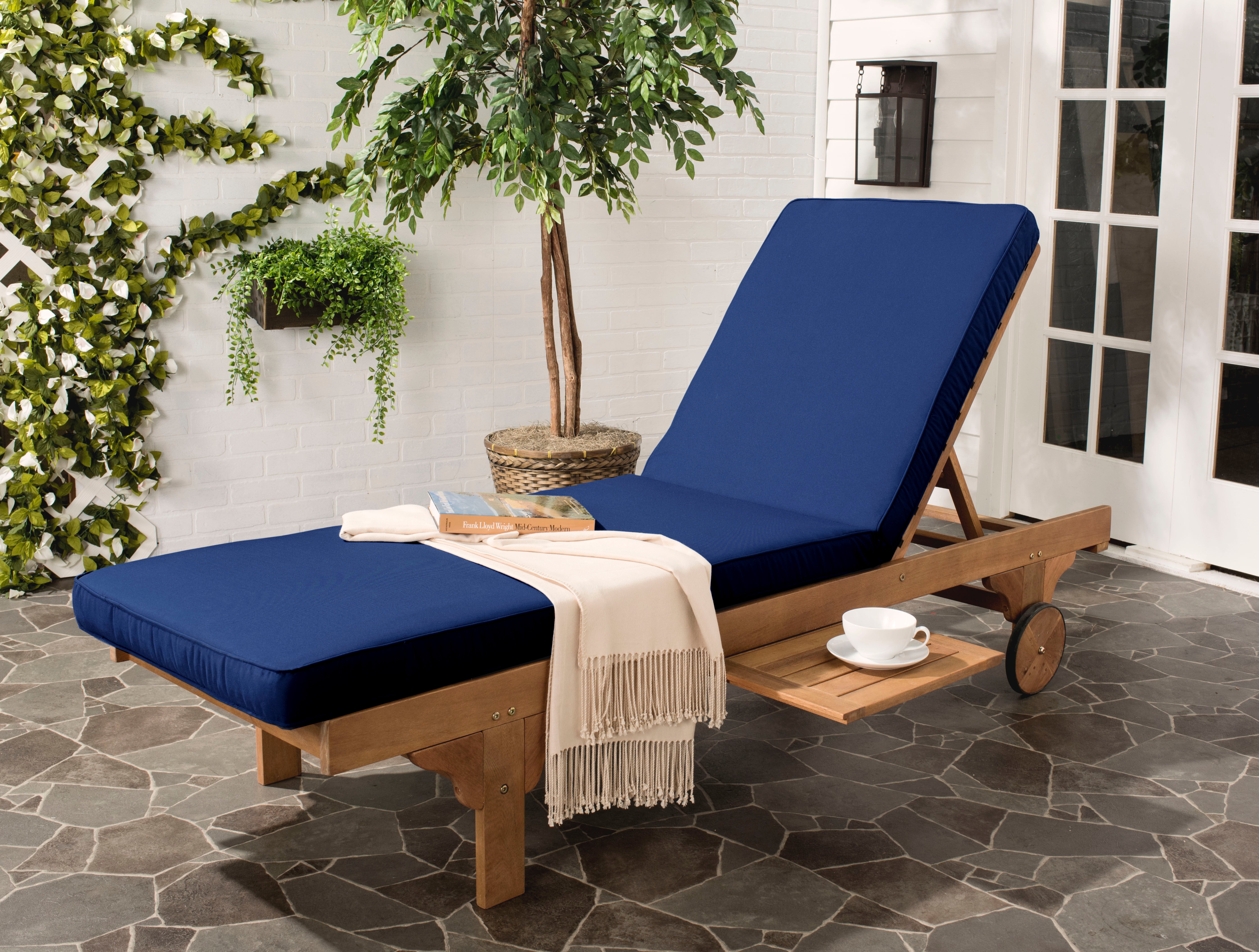 Safavieh Newport Chaise Lounge Chair With Side Table , PAT7022 - Natural/Navy