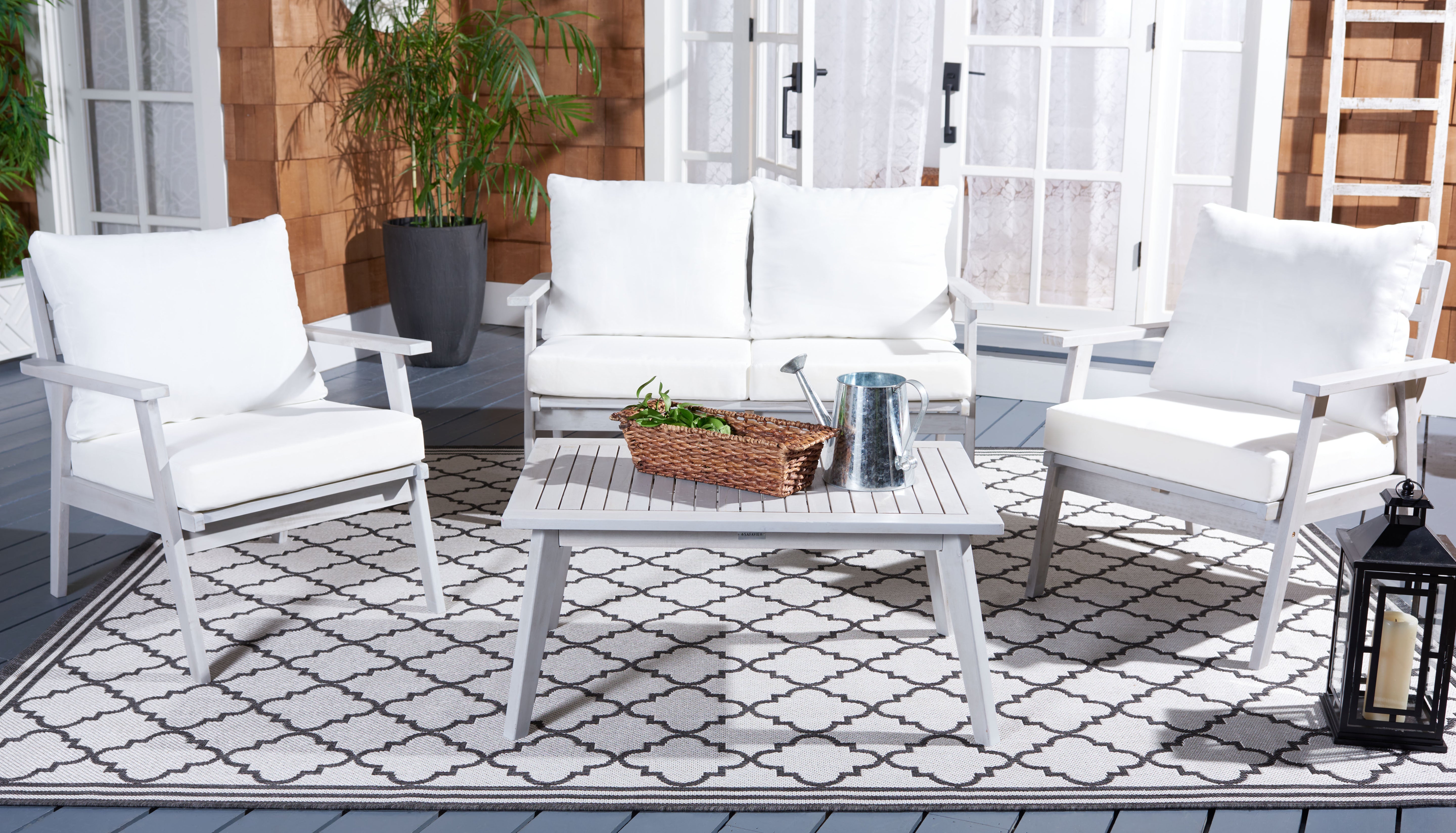 Safavieh Castalia 4 Piece Outdoor Living Set , PAT7305 - Grey / Beige