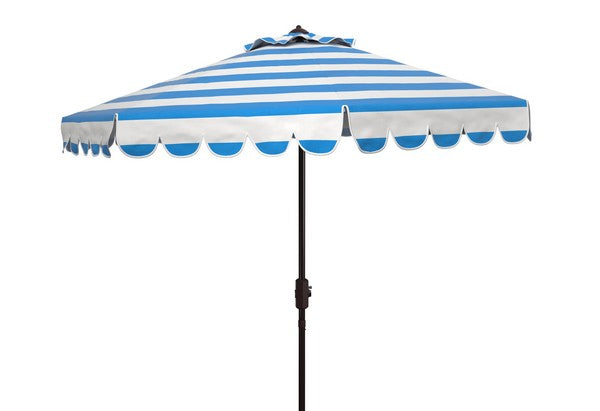 Safavieh Maui Single Scallop Striped 9Ft Crank Push Button Tilt Umbrella , PAT8011 - Pacific Blue Stripe