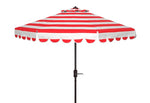 Safavieh Maui Single Scallop Striped 9Ft Crank Push Button Tilt Umbrella , PAT8011 - Red Stripe