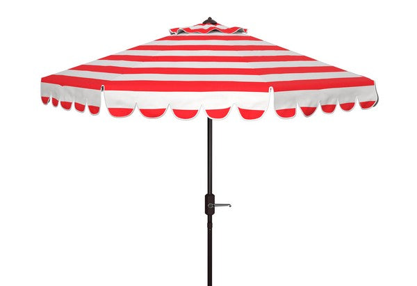 Safavieh Maui Single Scallop Striped 9Ft Crank Push Button Tilt Umbrella , PAT8011 - Red Stripe