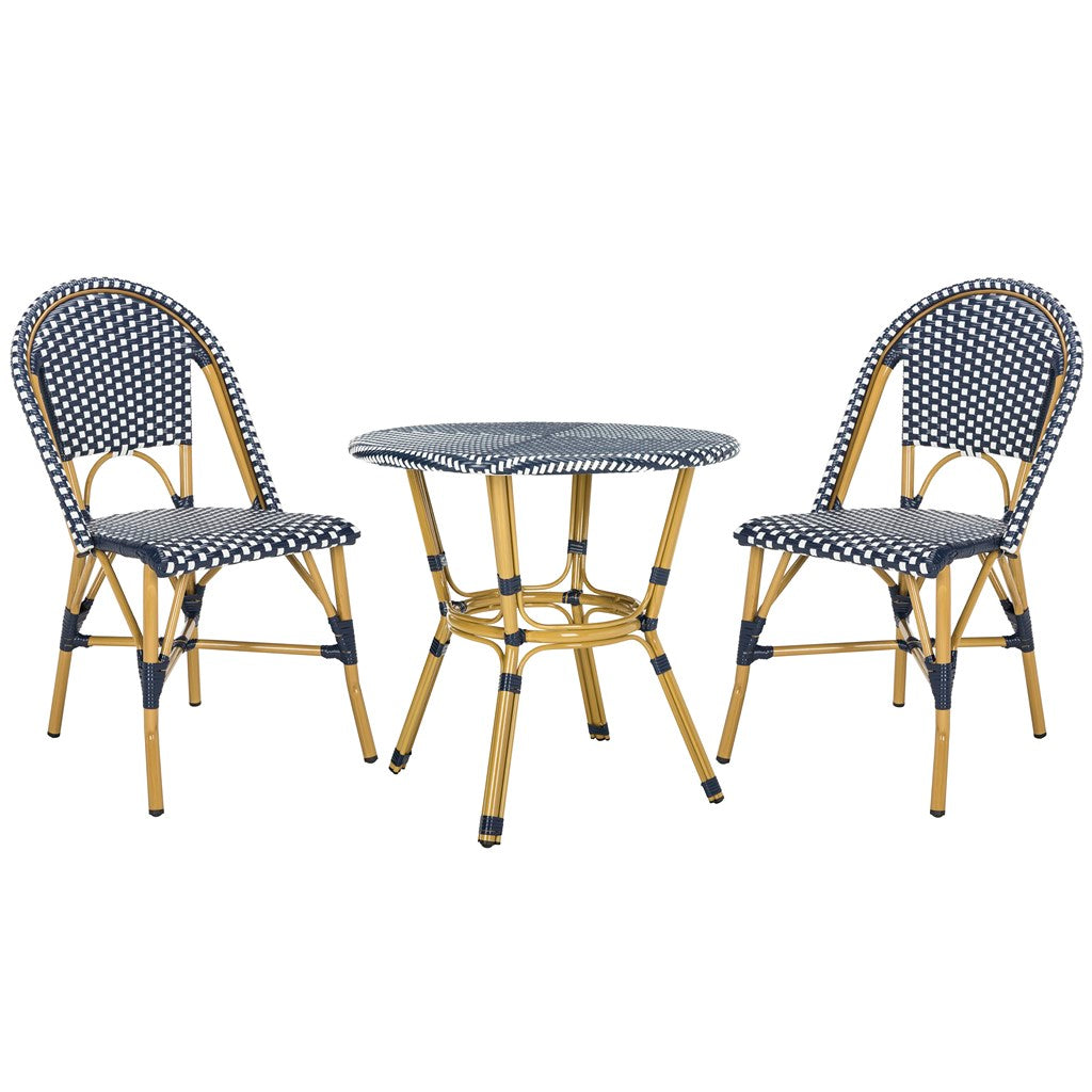 Safavieh Salcha 3 Piece Bistro Set, PAT9500 - Navy / White / Light Brown