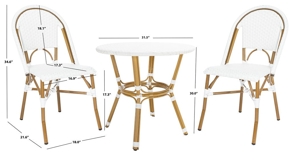 Safavieh Salcha 3 Piece Bistro Set, PAT9500 - White / Light Brown