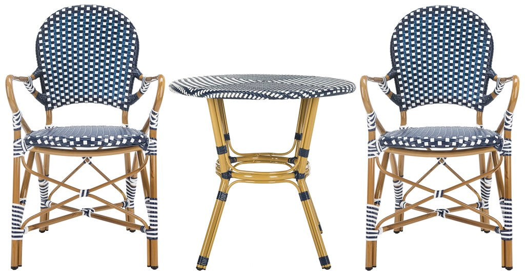 Safavieh Hooper 3 Piece Bistro Set, PAT9501 - Navy / White / Light Brown