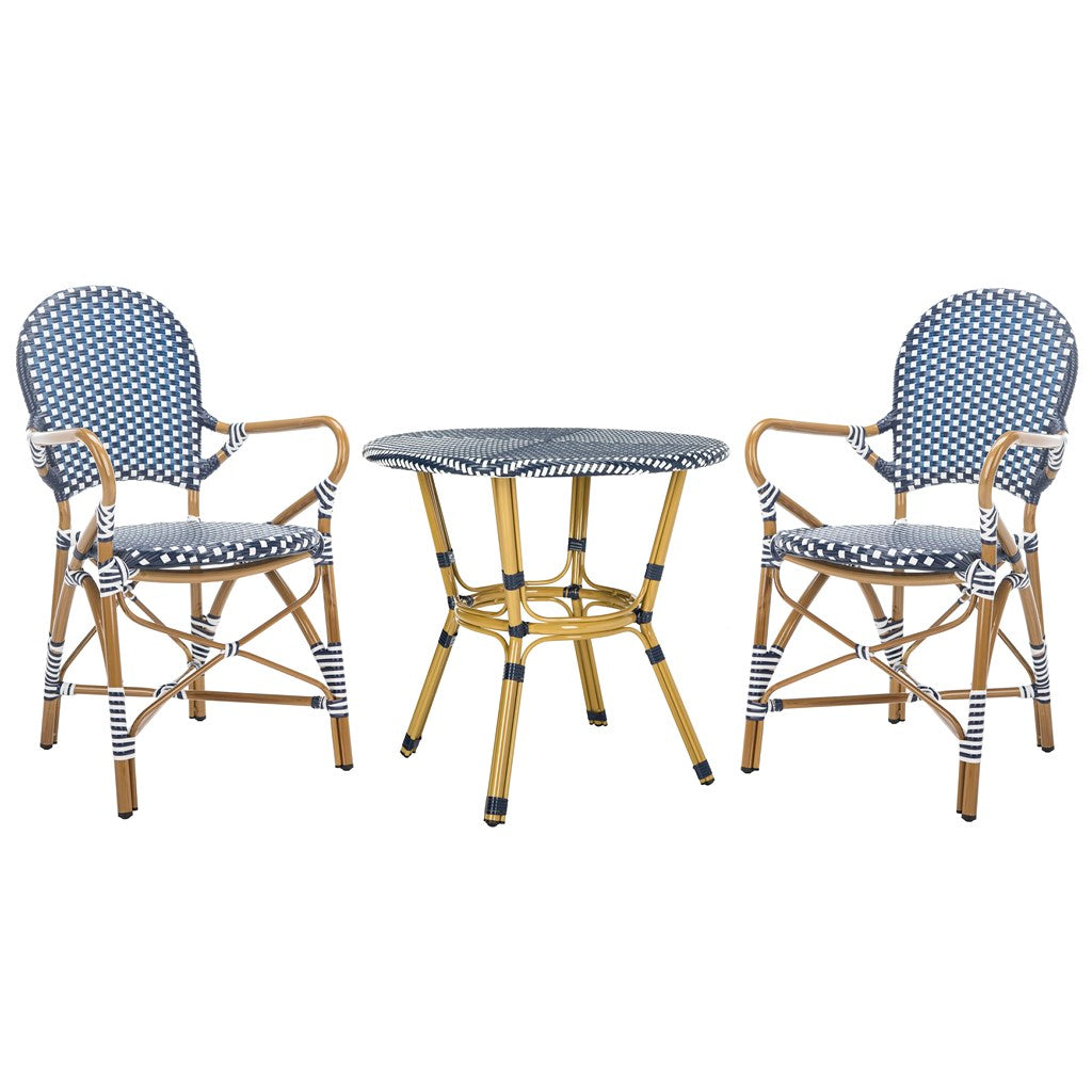 Safavieh Hooper 3 Piece Bistro Set, PAT9501 - Navy / White / Light Brown