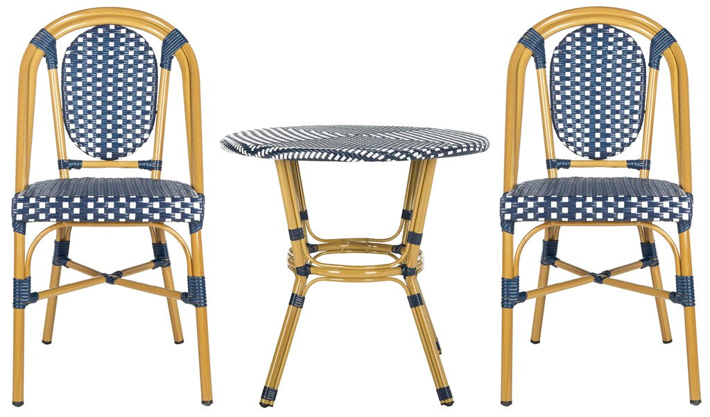 Safavieh Lenda 3 Piece Bistro Set, PAT9503 - Navy / White / Brown