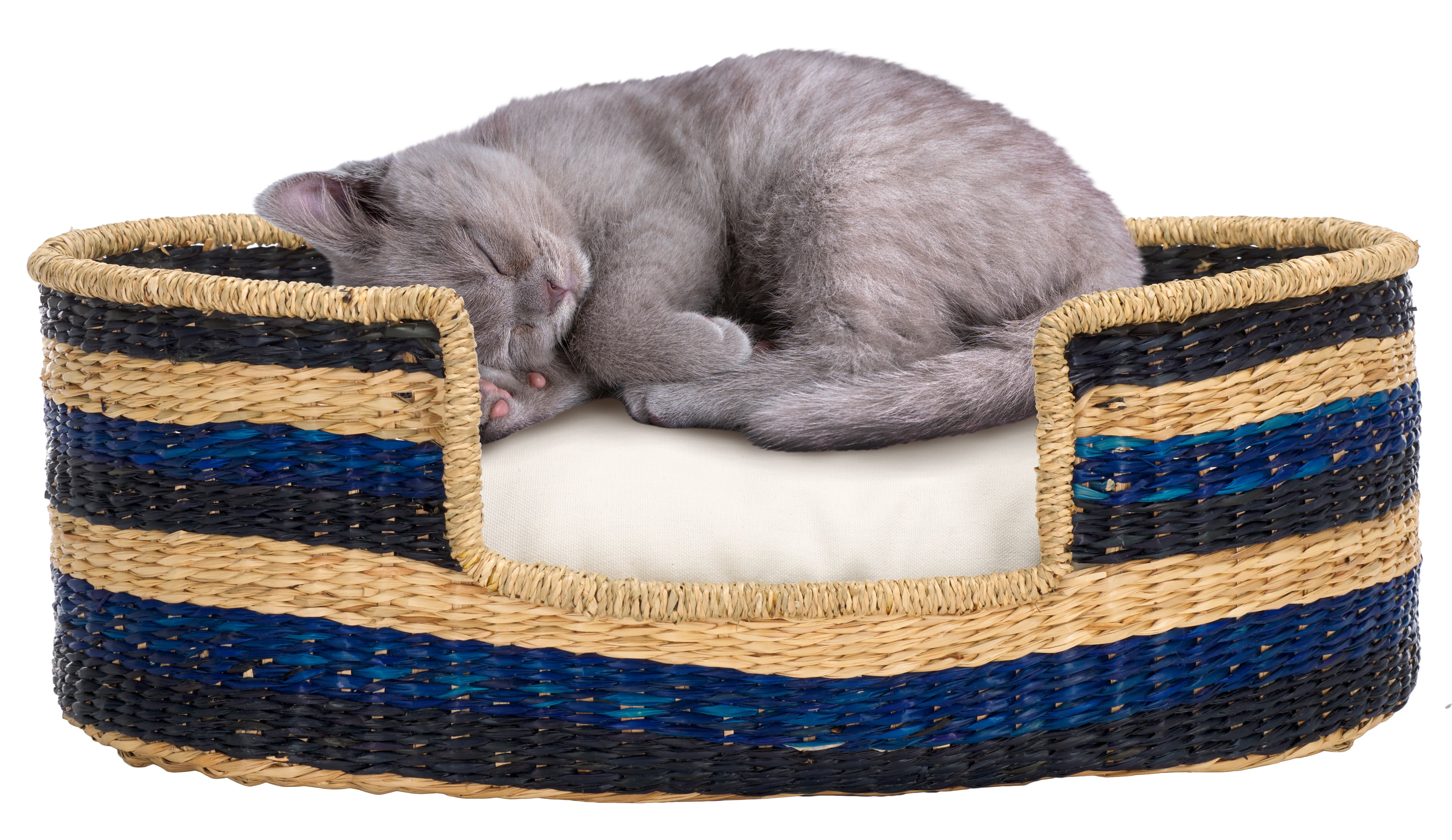 Safavieh Elyon Pet Bed W/ Cushion, PET1803 - Beige / Natural / Black / Blue