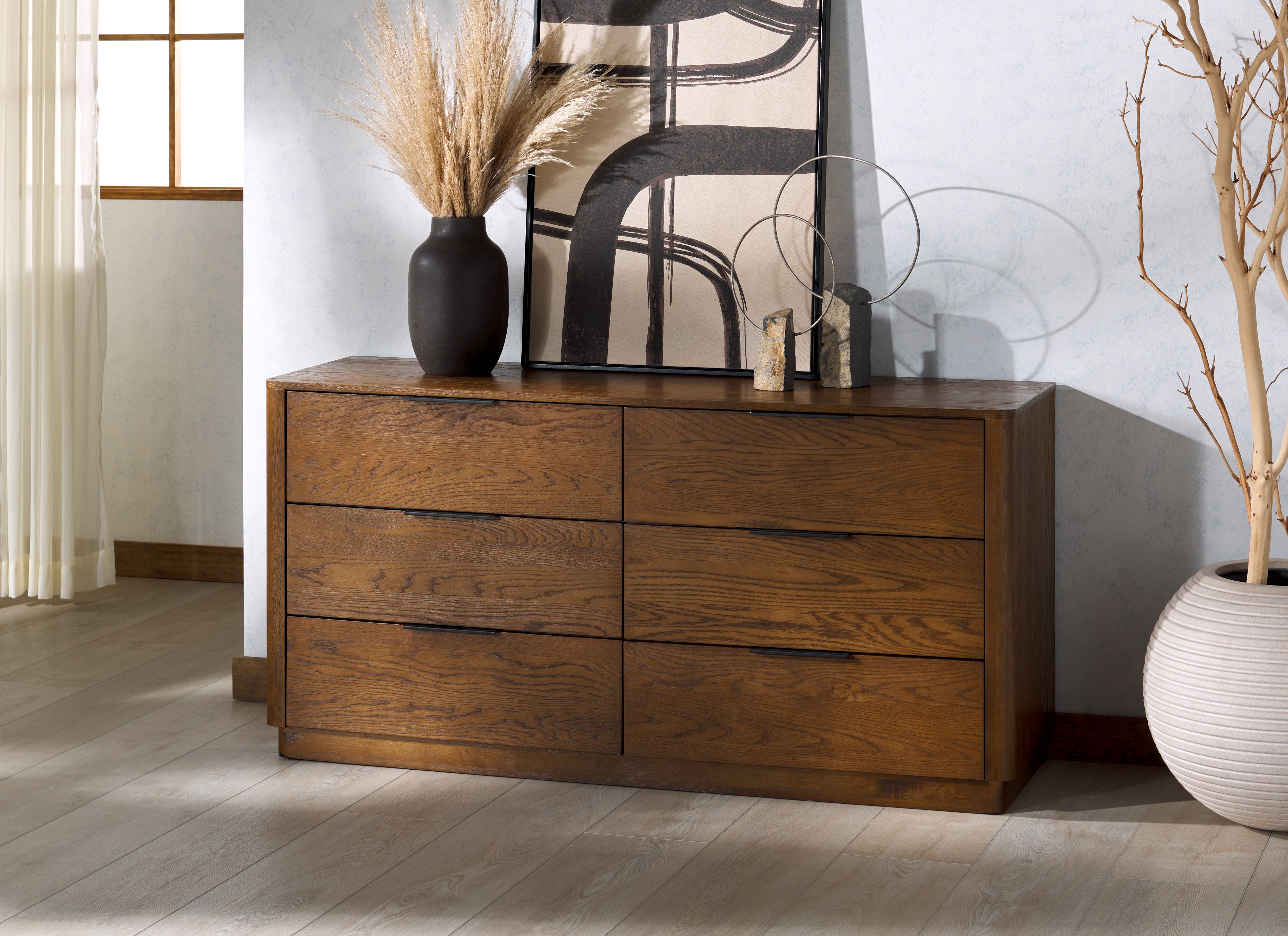 Safavieh Couture Gabrietta 6 Drawer Wood Dresser, SFV2141 - Medium Oak / Black