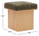 Safavieh Couture Bourke Velvet And Wood Square Ottoman, SFV5135 - Dark Olive Green / Natural