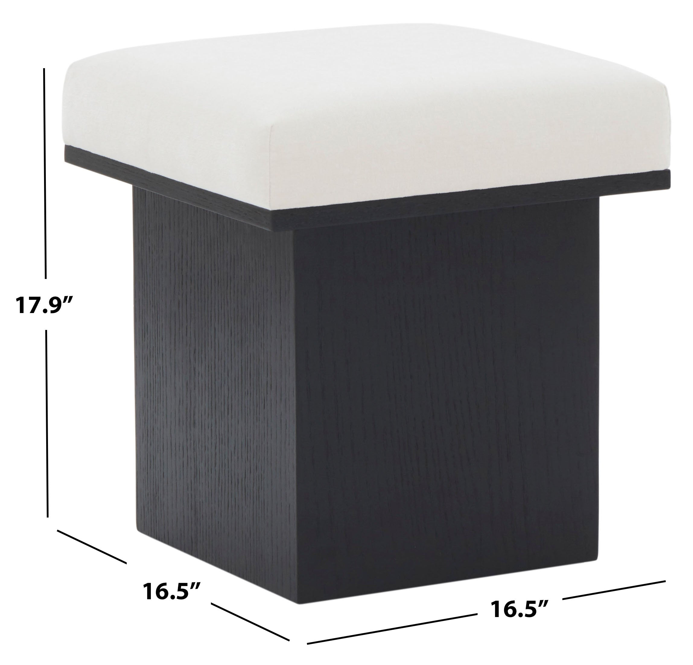 Safavieh Couture Bourke Velvet And Wood Square Ottoman, SFV5135 - Ivory / Black