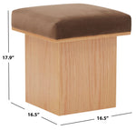 Safavieh Couture Bourke Velvet And Wood Square Ottoman, SFV5135 - Dark Brown / Natural