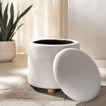 Safavieh Couture Becka Round Boucle Storage Ottoman, SFV6100 - Ivory / Natural